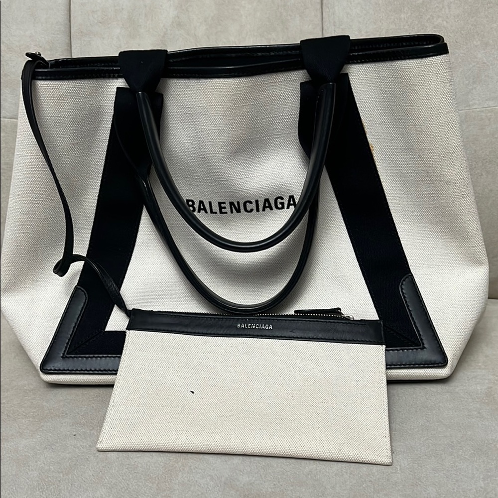 Balenciaga Black and White Women's Tote Bag
